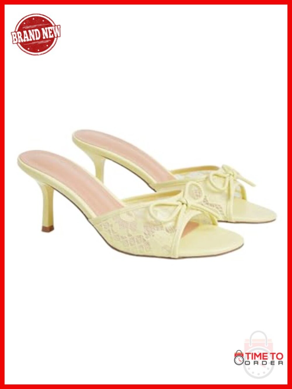 Lace Kitten Heel Open Toe Mesh Bow Sandals Dressy Mini Heels